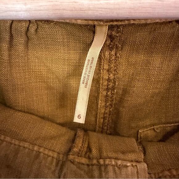Free People Wide Leg Cotton Cargo Pants Brown Drawstring Waist 6 - Picture 2 of 8